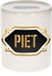 Bellatio Decorations Shoppartners Bv Spaarpot met voornaam Piet - wit - met goud/zwart embleem - 8 x 9 cm - keramiek - met afsluitdop - cadeau verjaardag