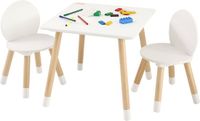 VEVOR Kinderzitgroep Kindertafel, 2 Kinderstoelen 1 Tafel Kinderzitgroep Van Grenenhout, Kindertafelset, Stal Kindermeubel Zitje voor Kinderen, Meisjes, Jongens, Speelkamer Kindermeubelset Wit
