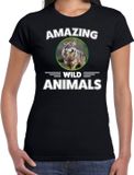 Bellatio Decorations Shoppartners Bv T-shirt wolf - zwart - dames - amazing wild animals - cadeau shirt wolf / wolven liefhebber XXL