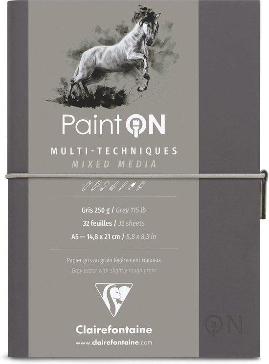 Clairefontaine Paint'ON Travel Journal - Mixed Media - Grey Paper - 32 Pages - 14.8 x 21 cm