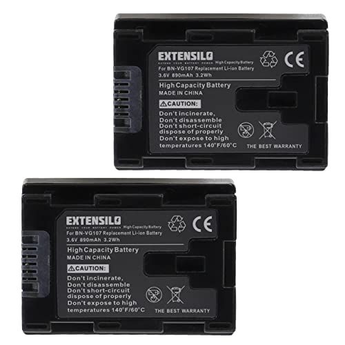 EXTENSILO 2 x vervangende batterijen voor JVC BN-VG107, BN-VG107E, BN-VG107U, BN-VG107US voor camera, digitale reflex (890 mAh, 3,6 V, Li-Ion)