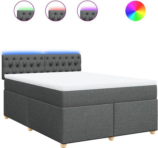 vidaXL Boxspring met matras stof donkergrijs 160x200 cm