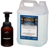 Claudius Cosmetics B.V. Zeepdispenser 300 ml amber bruin hervulbaar + 5 liter Handzeep Hammam Herbal navulling