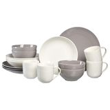 Ritzenhoff & Breker Levi 16-delig tafelservies voor 4 personen, Scandinavisch design met fijn groefreliëf, Mix & Match servies, porselein, wit/grijs