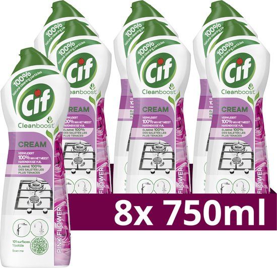 Cif - Cleanboost Schuurmiddel - Cream Pink Flower - 8 flessen x 750 ml