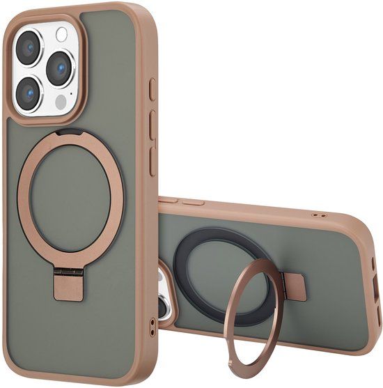 Accezz Hoesje - Geschikt voor Apple iPhone 16 Pro - Ring Stand Backcover geschikt voor MagSafe - Bruin