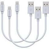 Phonillico® Lot 3 kabels 20 cm USB Lightning-oplader wit voor iPhone 14 / 13 / 12 / 11 / SE / X / XR / 7 / 8 / 6 / 5 / AirPods
