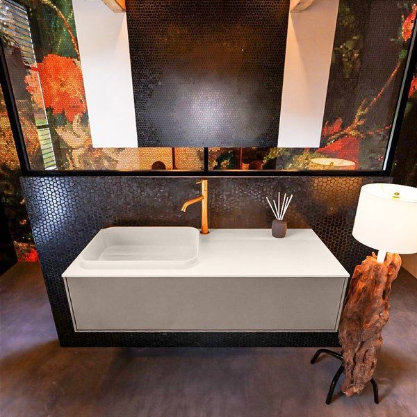 Mondiaz ERIN 120cm badmeubelset onderkast Smoke 1 lade Wastafel RIDGE links 1 kraangat Linen ERIN12423
