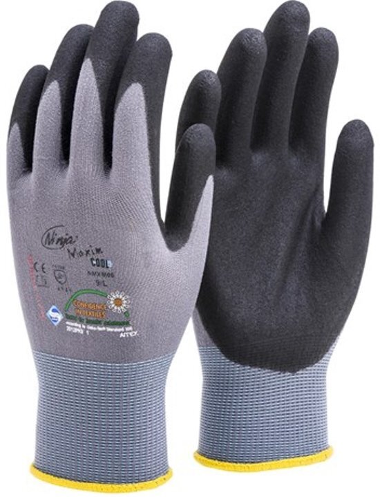 Ninja Gloves Ninja maxim cool allround montage werkhandschoenen 34872-090 luchtdoorlatend - nitril foam-coating - maat L/9 set Ã 3 paar