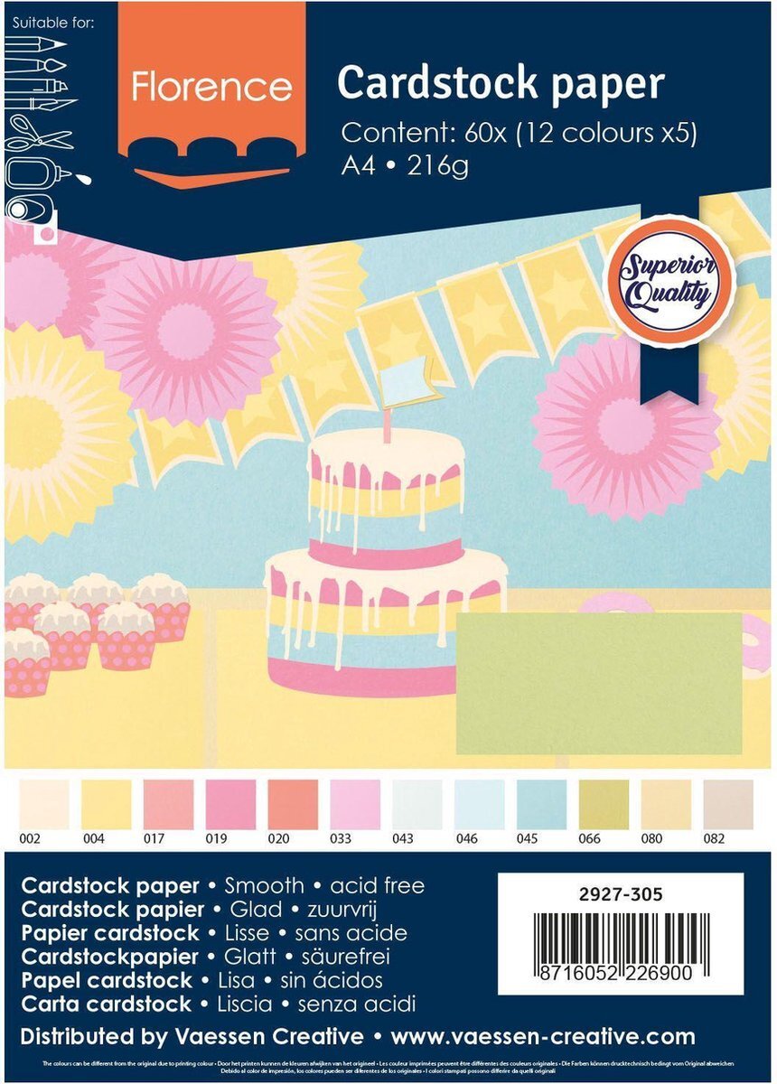 Florence cardstock smooth A4 multipack 12 x 5 vel - pastel