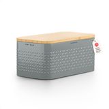 LARS NYSØM Glæde Broodtrommel - Bamboe deksel bruikbaar als snijplank - 34,5x18,5x15,8cm (Ash Gray)