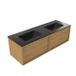 Saniclass Holz Frame Badkamermeubelset - 140x45x42cm - Vygo keramische wastafel zwart - 2 wasbakken - zonder kraangaten - 2 lades - mat eiken natural (hout) SW1420775/SW773934