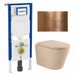 QeramiQ Dely Toiletset - 36.3x51.7cm - Geberit UP720 inbouwreservoir - rimless - diepspoel - 35mm zitting - softclose - bedieningsplaat koper - rechthoekige knoppen - mat beige