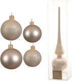 Decoris Champagne Glazen Kerstballen Pakket Glans/Mat 38x Stuks - 18x 4 cm en 20x 6 cm - Inclusief Piek Mat