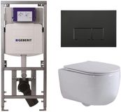 Geberit QeramiQ Dely Swirl Toiletset - 36.3x51.7cm - Geberit UP320 inbouwreservoir - met Burda frame - slim zitting - mat zwarte bedieningsplaat - rechthoekige knoppen - glans wit