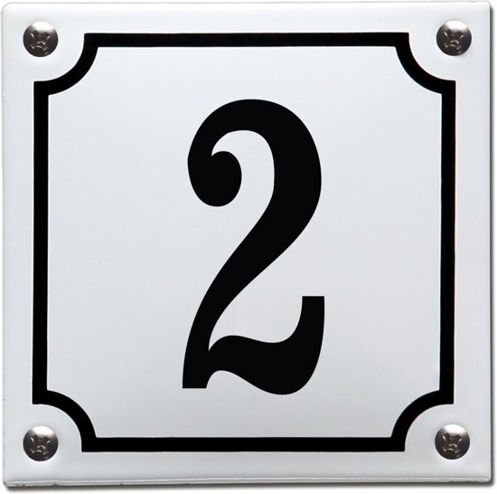 EmailleDesignÂ® Emaille huisnummer wit/zwart nr. 2