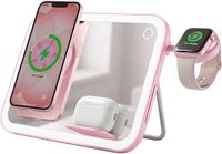Forcell, station de recharge magnétique 3-en-1 MagSafe et Qi2 avec miroir LED 15W, rose