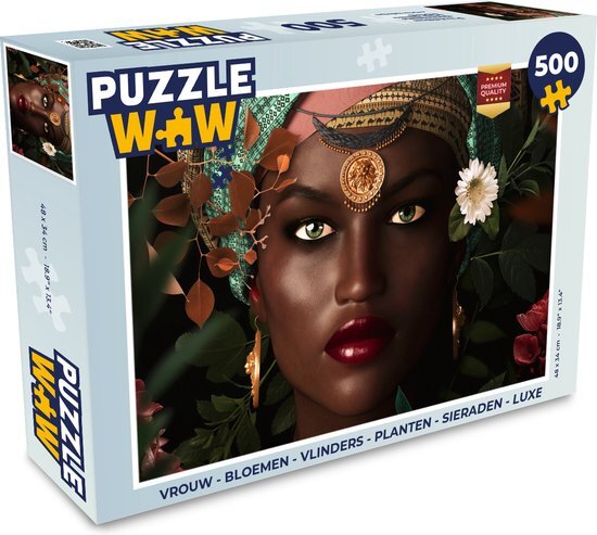 MuchoWow Puzzel Vrouw - Bloemen - Vlinders - Planten - Sieraden - Luxe - Legpuzzel - Puzzel 500 stukjes - Sinterklaas cadeautjes - Sinterklaas voor grote kinderen