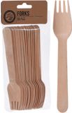 Bol couverts jetables en bois - fourchettes - 60x pièces - couverts d'anniversaire ou de barbecue - 16 cm