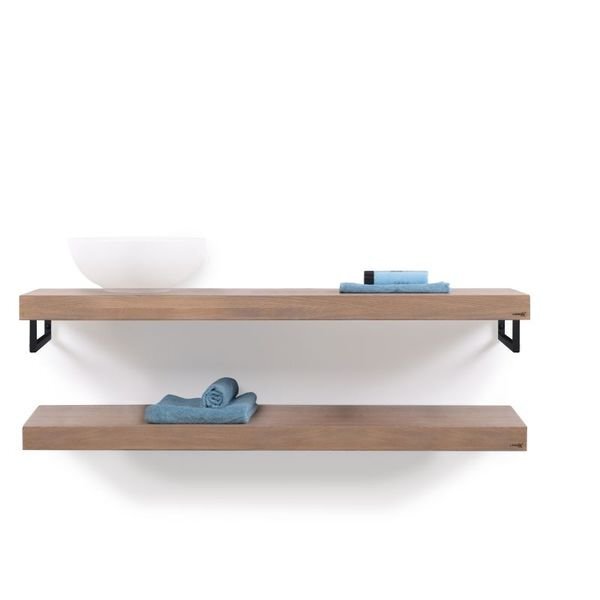 LoooX Wooden Collection duo wooden base shelf met handdoekhouders zwart eiken/mat zwart