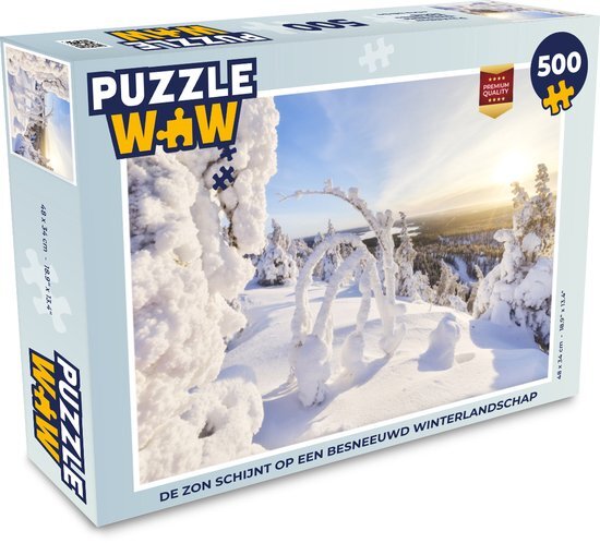 MuchoWow Puzzel De zon schijnt op een besneeuwd winterlandschap - Legpuzzel - Puzzel 500 stukjes