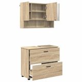 vidaXL Badkamermeubelset, 2-delig, Sonoma eiken, moderne opbergset voor badkamer, rechthoekige spiegelkast, ruimtebesparende accessoires