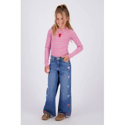Vingino Cassie Hearts wide leg broderie jeans met hartjes - Old Vintage