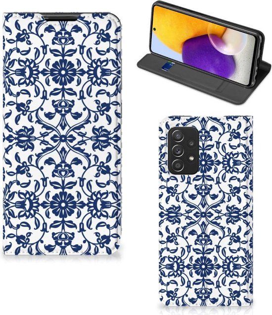 B2Ctelecom Book Case Samsung Galaxy A72 (5G/4G) - Flower Blue - Kunstleer/TPU