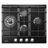 Corberó CPCGM4F4126N Gaskookplaat van glas, 4 zones, vermogen 8,05 kW, automatische ontsteking, WOK-zone, beschermlaag Clean +, automatische uitschakeling, zwart glas