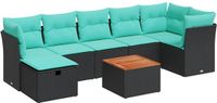 vidaXL 8-delige tuinbankset met kussens, zwart, polyrotan