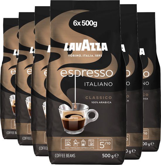 Lavazza Espresso Italiano Classico Koffiebonen - 100% Arabica Koffie Bonen - Intensiteit 5/10 - 6 x 500 gram