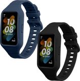 kwmobile 2x horlogebandjes geschikt voor Huawei Band 7 / Band 6 / Honor Band 6 bandje - Smartwatch bandjes van TPU - Activity tracker horloge band in zwart / donkerblauw
