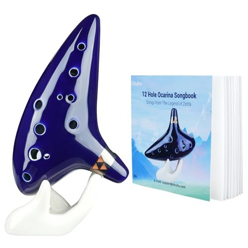 Ohuhu Zelda Ocarina, 12-gaats ocarina van The Legend of Zelda, Zelda Alto C Triforce Link-cosplay, cadeau voor Zelda-fans met tentoonstellingsstandaard, beschermtas, muziekboek, keramische replica