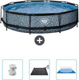 EXIT Rond Stone Frame Zwembad - 360 x 76 cm - Grijs - Inclusief Pomp, Solar Mat & Grondzeil