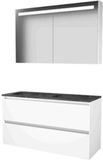 Basic-Line Premium 46 Badkamermeubelset - 120 x 46 cm - Greeploos - 2 Lades - Hardstenen Wastafel - Zonder Kraangat - Spiegelkast met LED Verlichting - Ice White