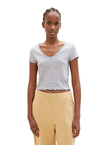 Tom Tailor Denim Women's 1036538 T-Shirt - Mid Blue Sand Stripe - L