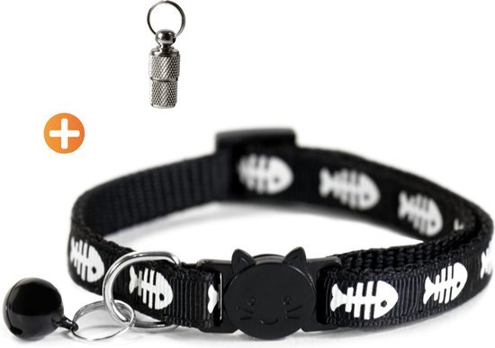 ACE Pets Kattenhalsband met belletje Veiligheidssluiting - Halsband Kat - Kattenbandje - Zwart