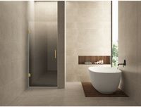 Wiesbaden Less Nisdeur Links - 700x2000x8mm - Nano - Spiegelrook naar Helder Glas - Geborsteld Messing