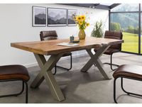 FREEFORM Table à manger 180x90 en bois de manguier laqué naturel pieds en X gris