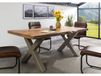 FREEFORM Table à manger 180x90 en bois de manguier laqué naturel pieds en X gris