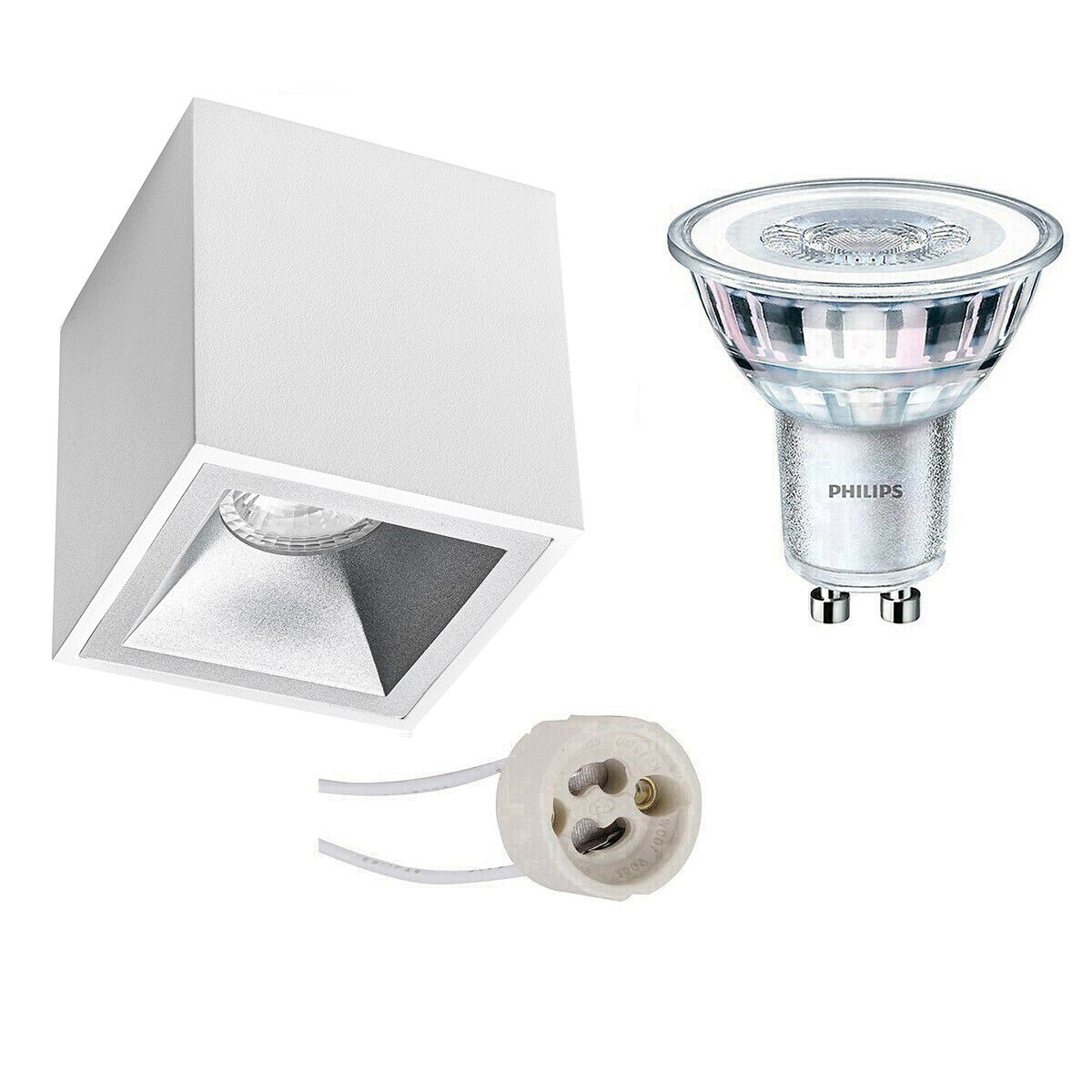 BES LED Opbouwspot Set - Pragmi Cliron Pro - GU10 - Vierkant - Wit/Zilver - 3W - 4000K