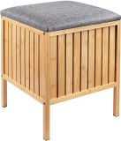 Merkloos Relaxdays Wasmand met zitkussen - Bamboe - Natuur-grijs