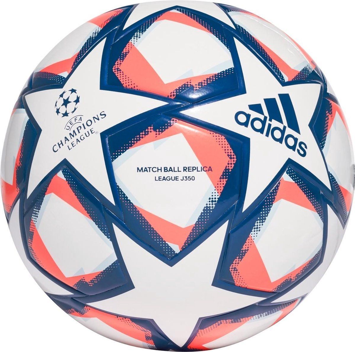 Adidas Fin 20 LGE J350 Soccer Ball - White/Team Royal Blue/Signal Coral/Sky Tint - Size 5
