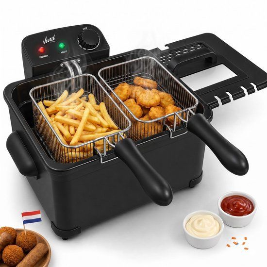 Vivid Green Frituurpan - 5 Liter - 3 Manden - Kijkvenster - Friteuse - Koude Zone - Zwart