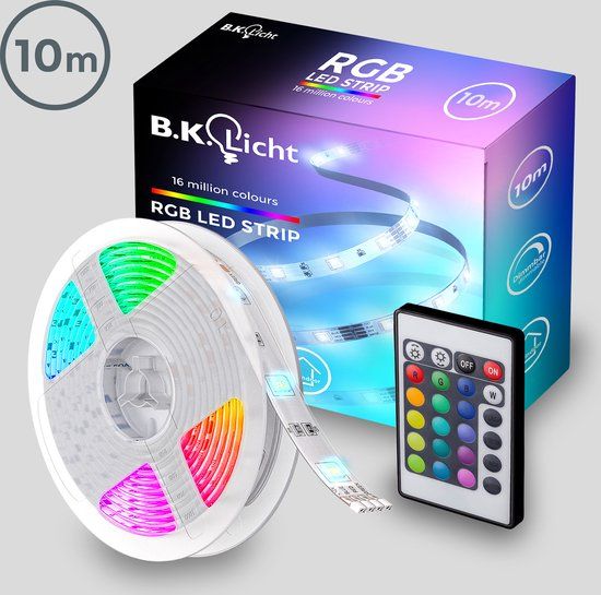 B.K.Licht LED Strip - 10 meter - RGB - Dimbaar - Incl. Afstandsbediening - Zelfklevend