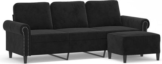 vidaXL Driezitsbank met voetenbank 180 cm fluweel zwart
