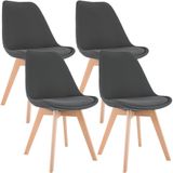 CLP Set van 4 Eetkamerstoelen Linares - met rugleuning - beukenhouten frame - Stof/grijs