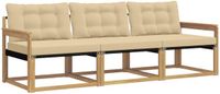vidaXL Bank loungeset 3-delig Wit en Beige Acacia Hout