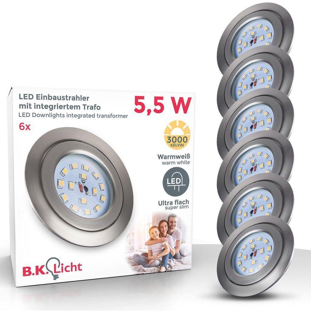 B.K.Licht - LED Inbouwspots - Set van 6 - Dimbaar - Kantelbaar - Ø8.2cm - 3000K - Nikkel