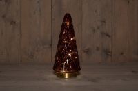 Annas collection B.O.T. Tree Glass 13X28,5 cm Burgundy With Golden Base 10Led kerstverlichting Anna's Collection